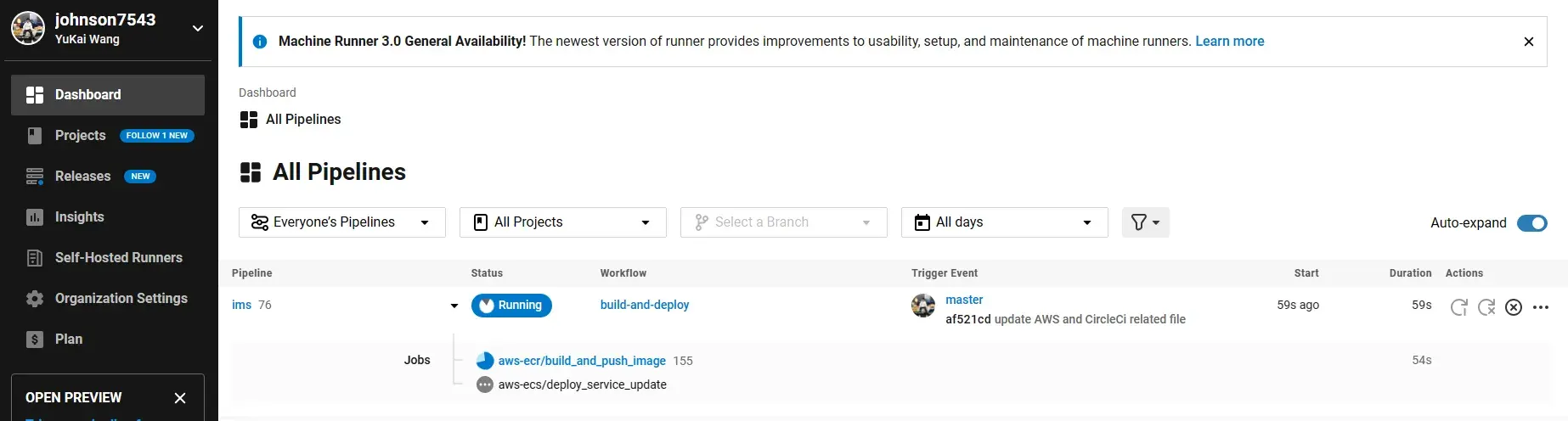 CircleCi Dashboard